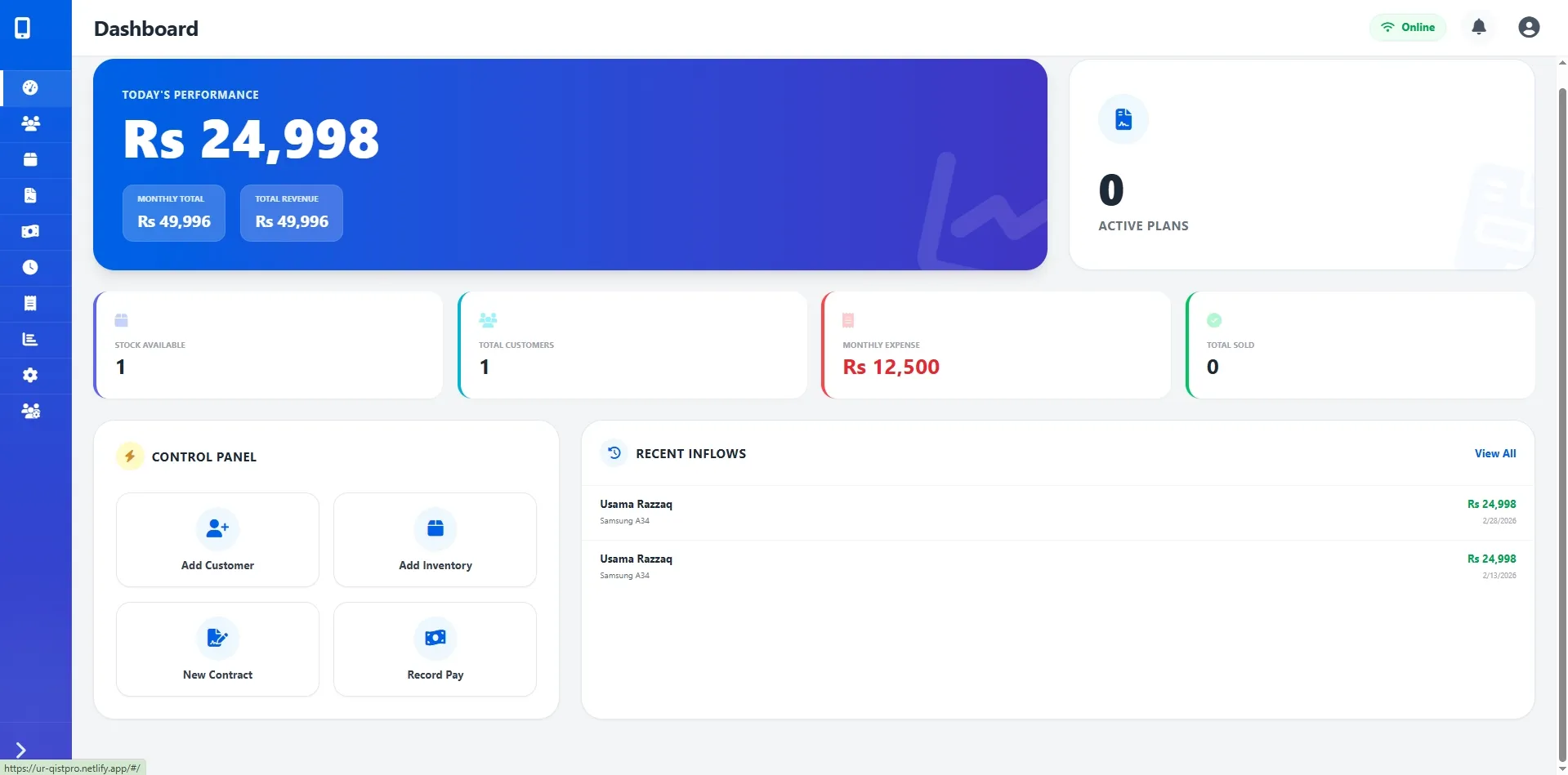 Retail Software Dashboard Overview